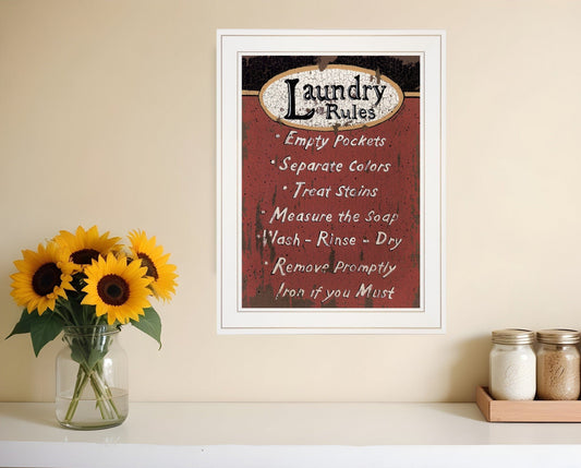 Laundry Rules 3 White Framed Print Laundry Wall Art - Homeroots