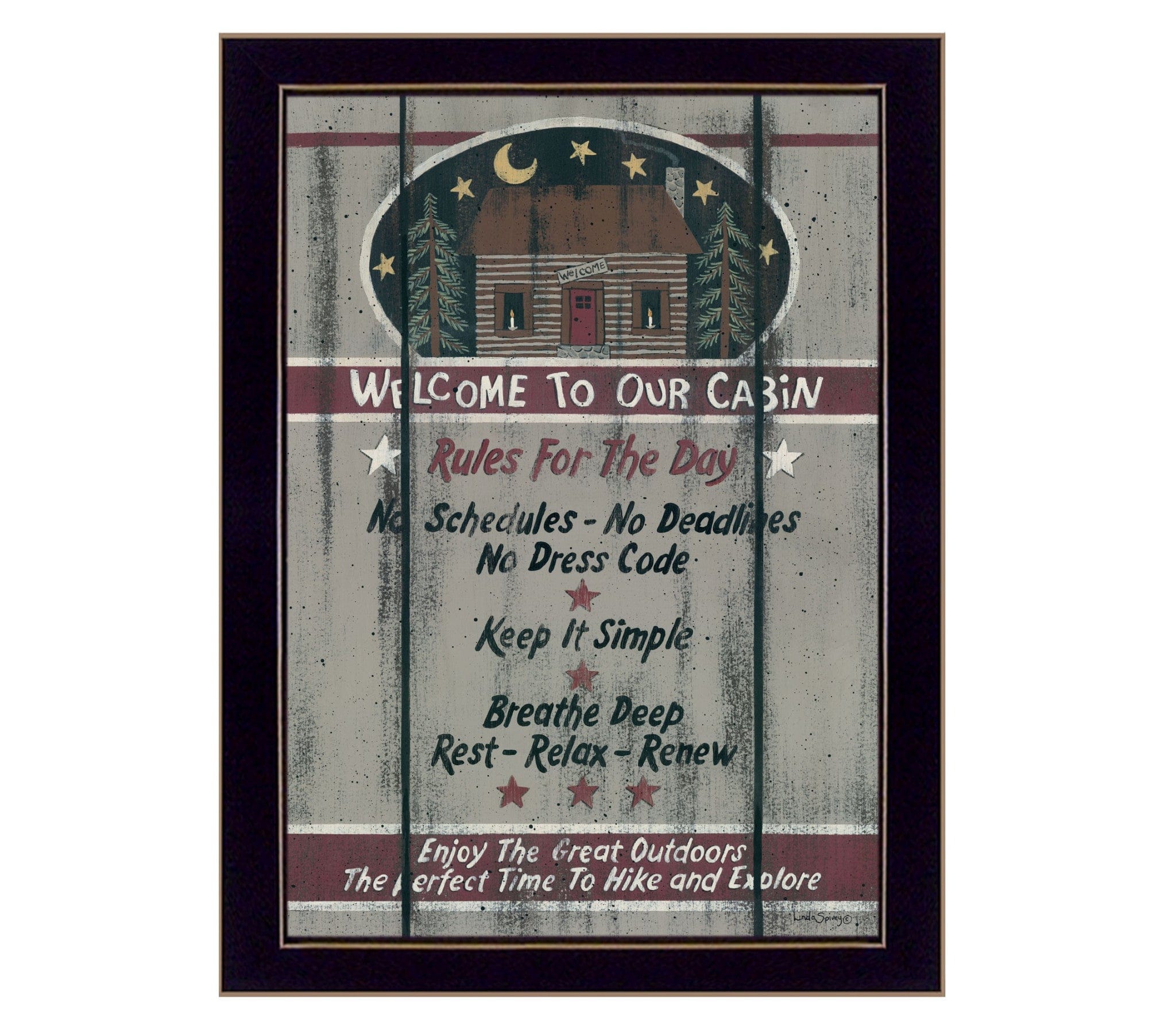 Cabin Rules 6 Black Framed Print Wall Art - Homeroots