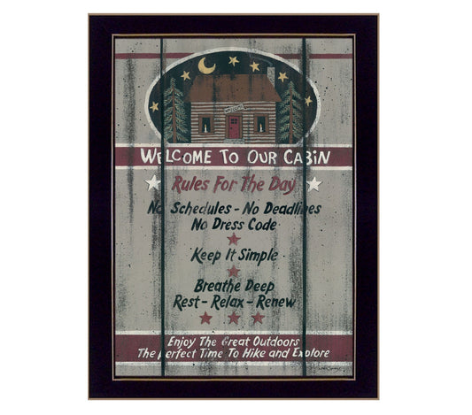 Cabin Rules 6 Black Framed Print Wall Art - Homeroots