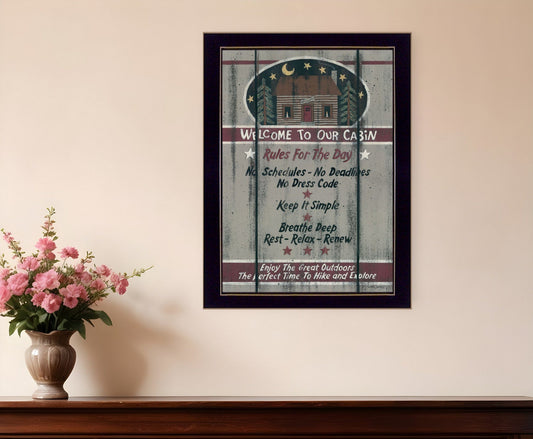 Cabin Rules 6 Black Framed Print Wall Art - Homeroots