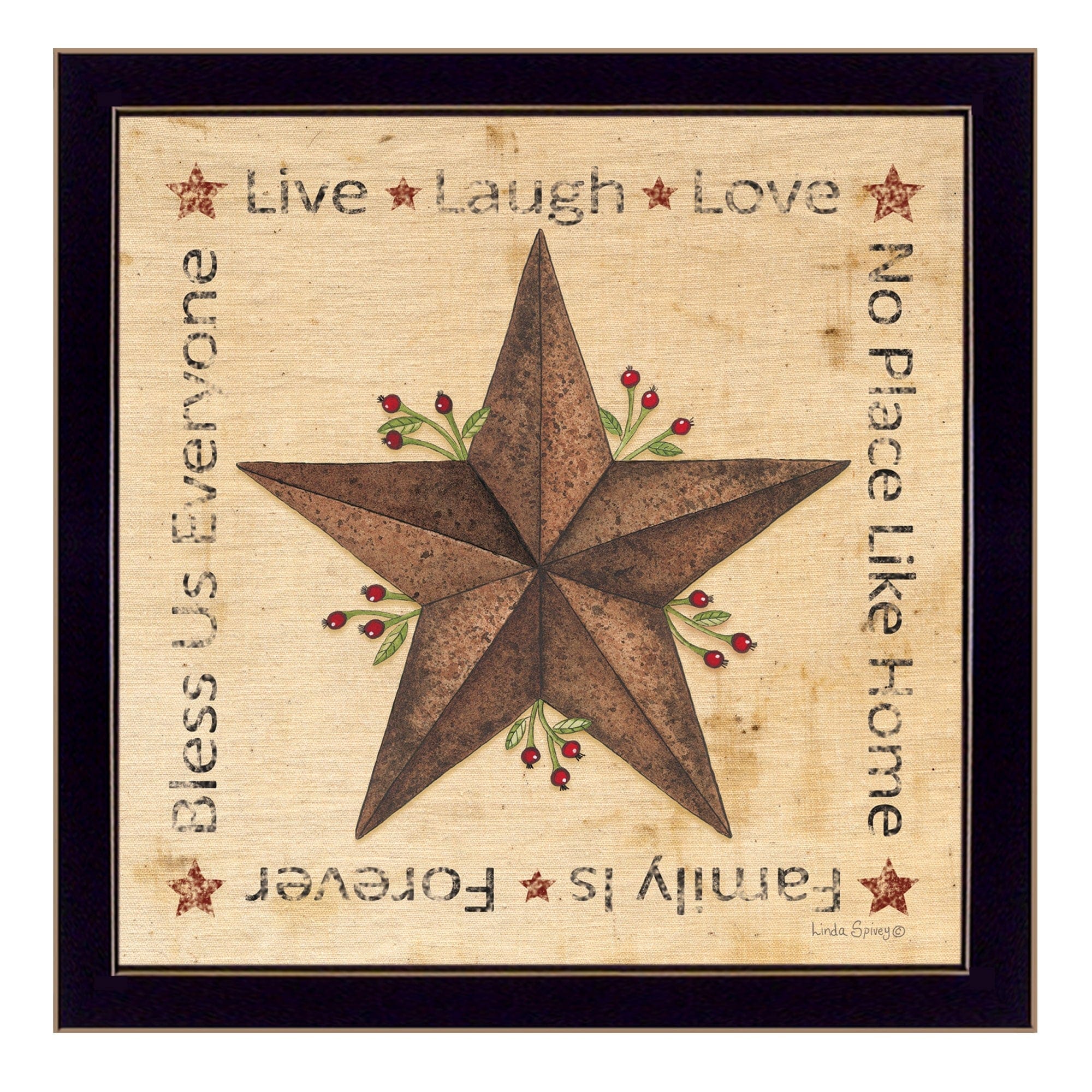 Live Laugh Love Barn Star Black Framed Print Wall Art - Homeroots