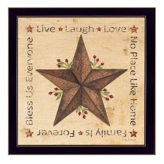 Live Laugh Love Barn Star Black Framed Print Wall Art - Homeroots