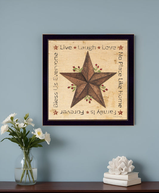 Live Laugh Love Barn Star Black Framed Print Wall Art - Homeroots