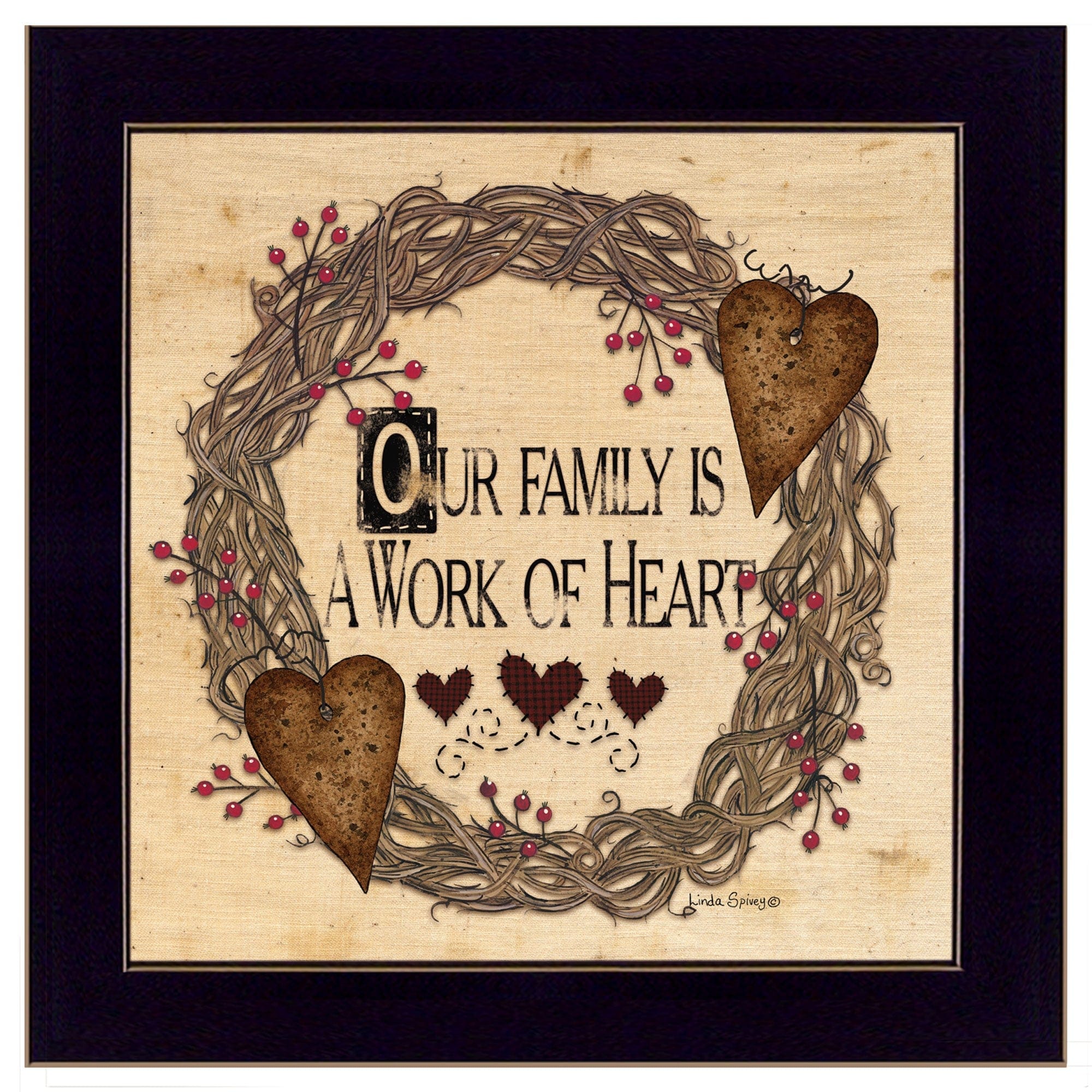 Our Family is a work of the Heart Linda Spivey Ready to Hang Framed Print Black Frame Black Framed Print Wall Art - Homeroots