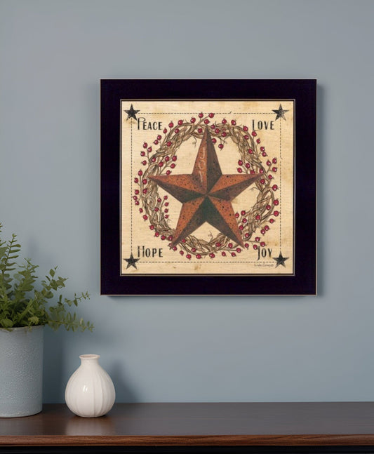 Peace Love Hope Joy Black Framed Print Wall Art - Homeroots
