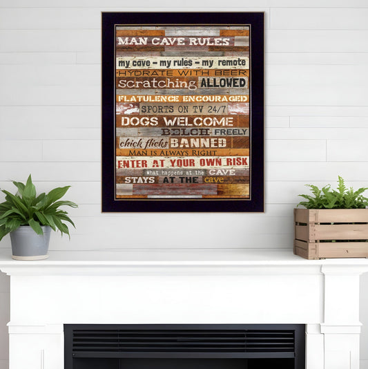 Man Cave Rules 2 Black Framed Print Wall Art - Homeroots