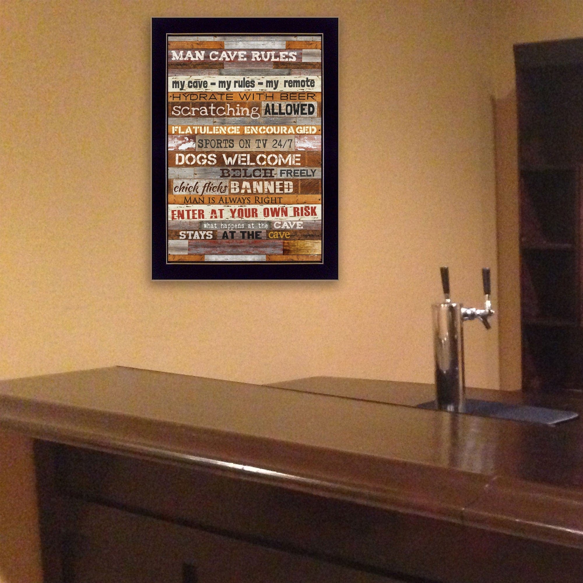 Man Cave Rules 1 Black Framed Print Wall Art - Homeroots