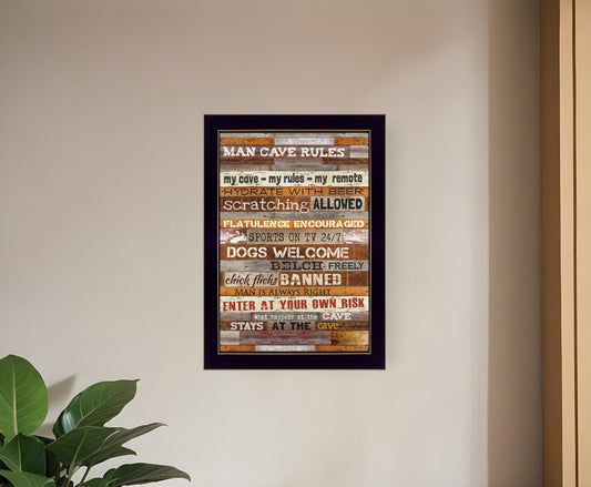 Man Cave Rules 1 Black Framed Print Wall Art - Homeroots