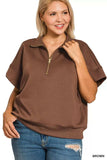 Zenana Full Size Scuba High Neck Half Zip Short Sleeve Top Plus Size - Trendsi - Flyclothing LLC