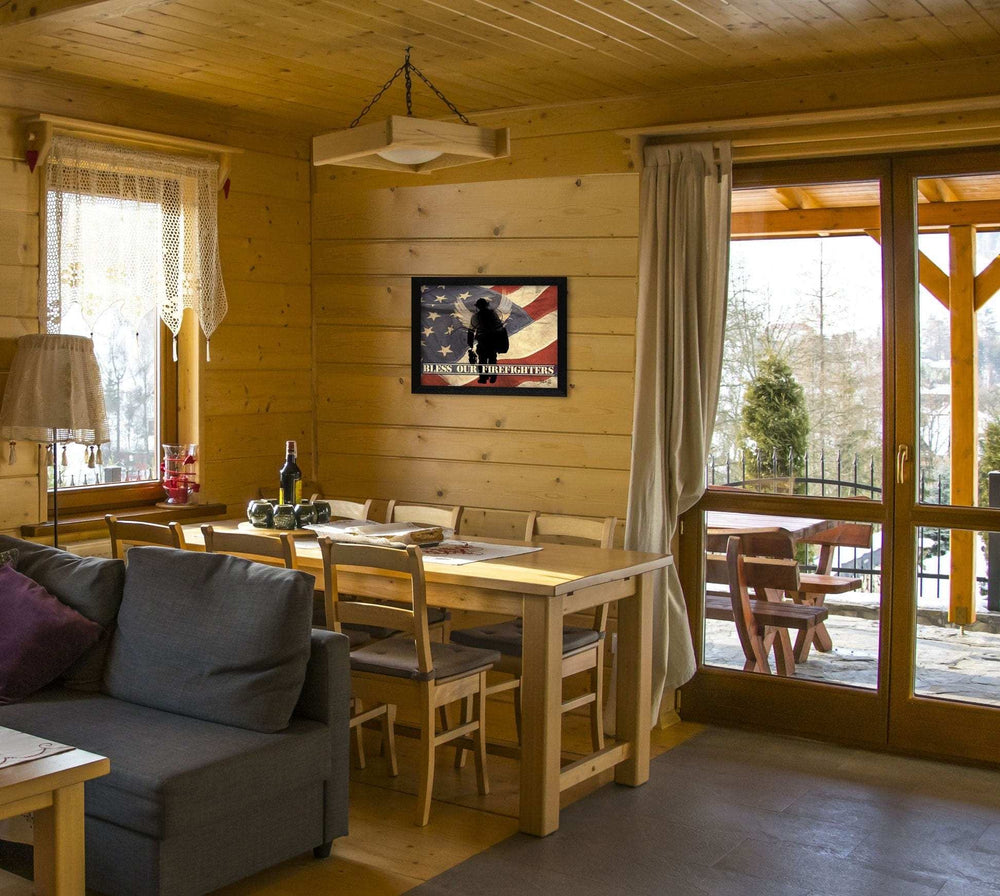 Bless our Firefighters Black Framed Print Wall Art - Homeroots - Flyclothing LLC