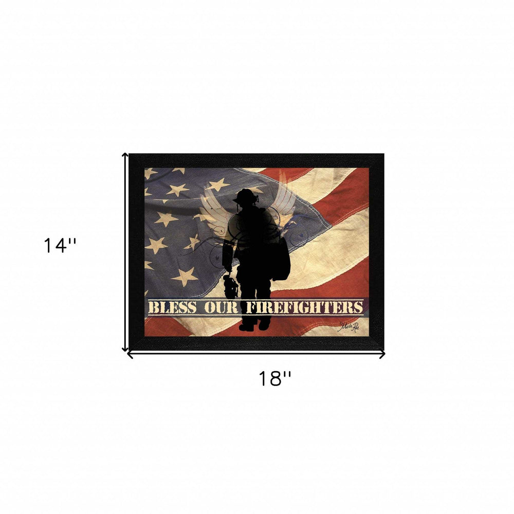 Bless our Firefighters Black Framed Print Wall Art - Homeroots - Flyclothing LLC
