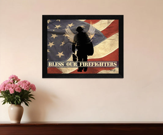 Bless our Firefighters Black Framed Print Wall Art - Homeroots