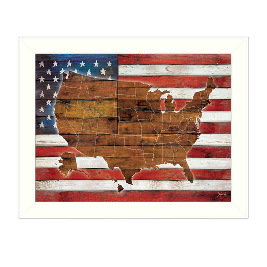 American Flag USA Map White Framed Print Wall Art - Homeroots