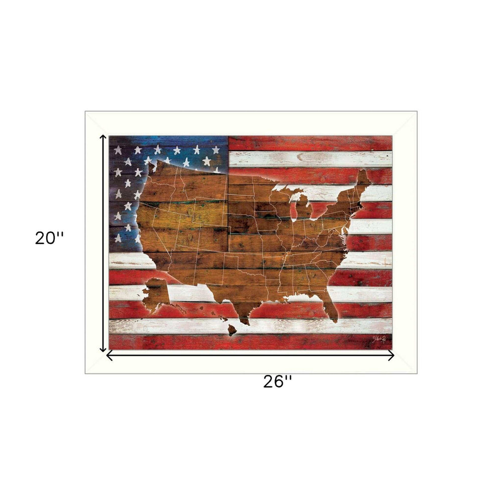 American Flag USA Map White Framed Print Wall Art - Homeroots - Flyclothing LLC