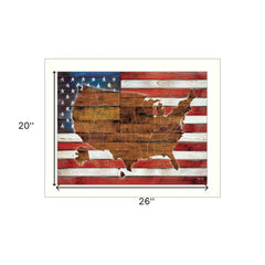 American Flag USA Map White Framed Print Wall Art - Homeroots