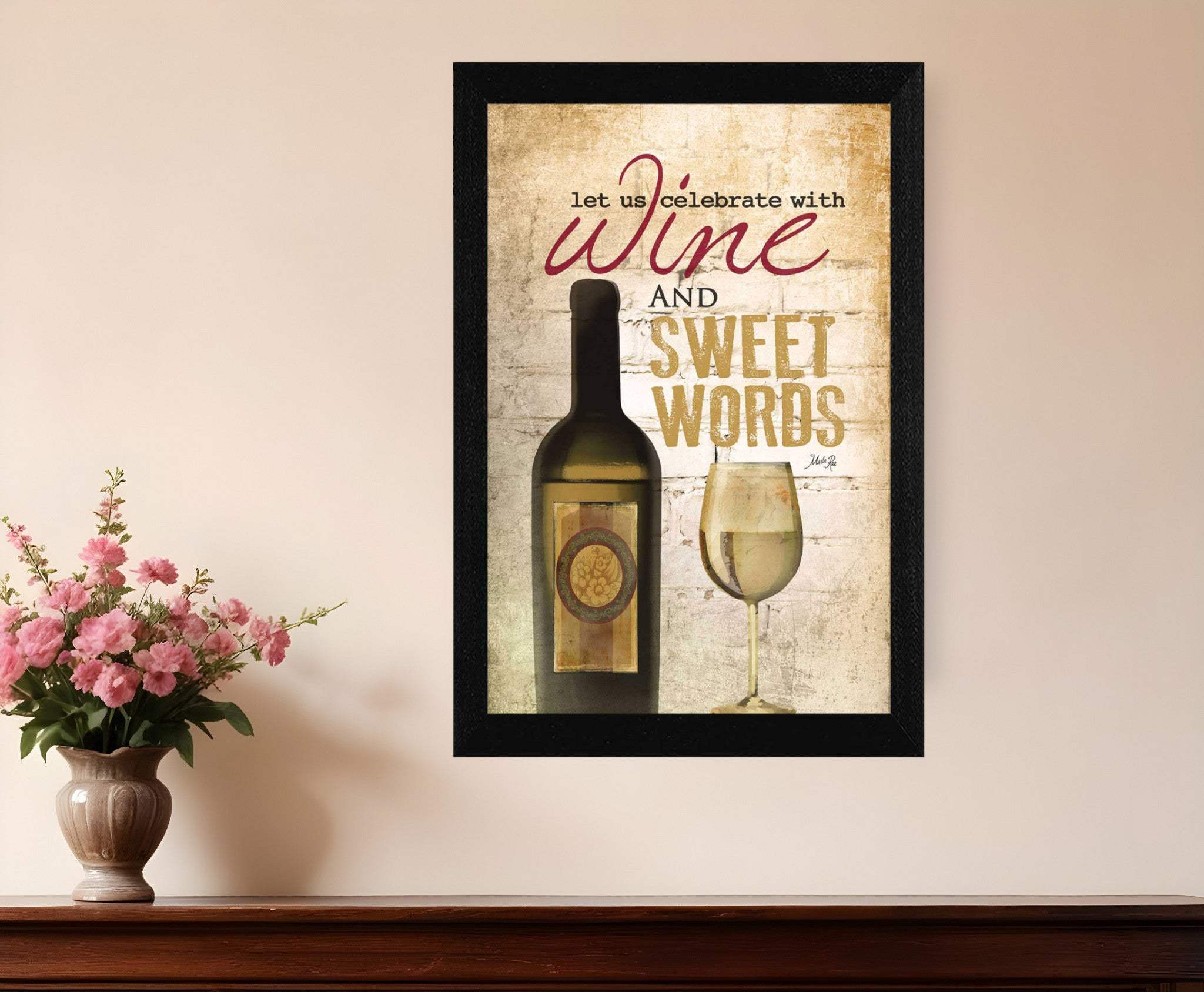 Wine And Sweet Words Black Framed Print Wall Art - Homeroots - Flyclothing LLC