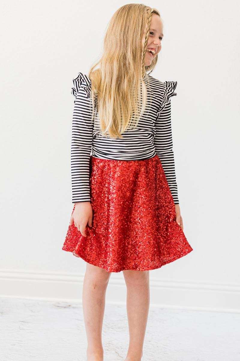 Black & White Stripe L/S Ruffle Tee - Mila & Rose ® - Flyclothing LLC