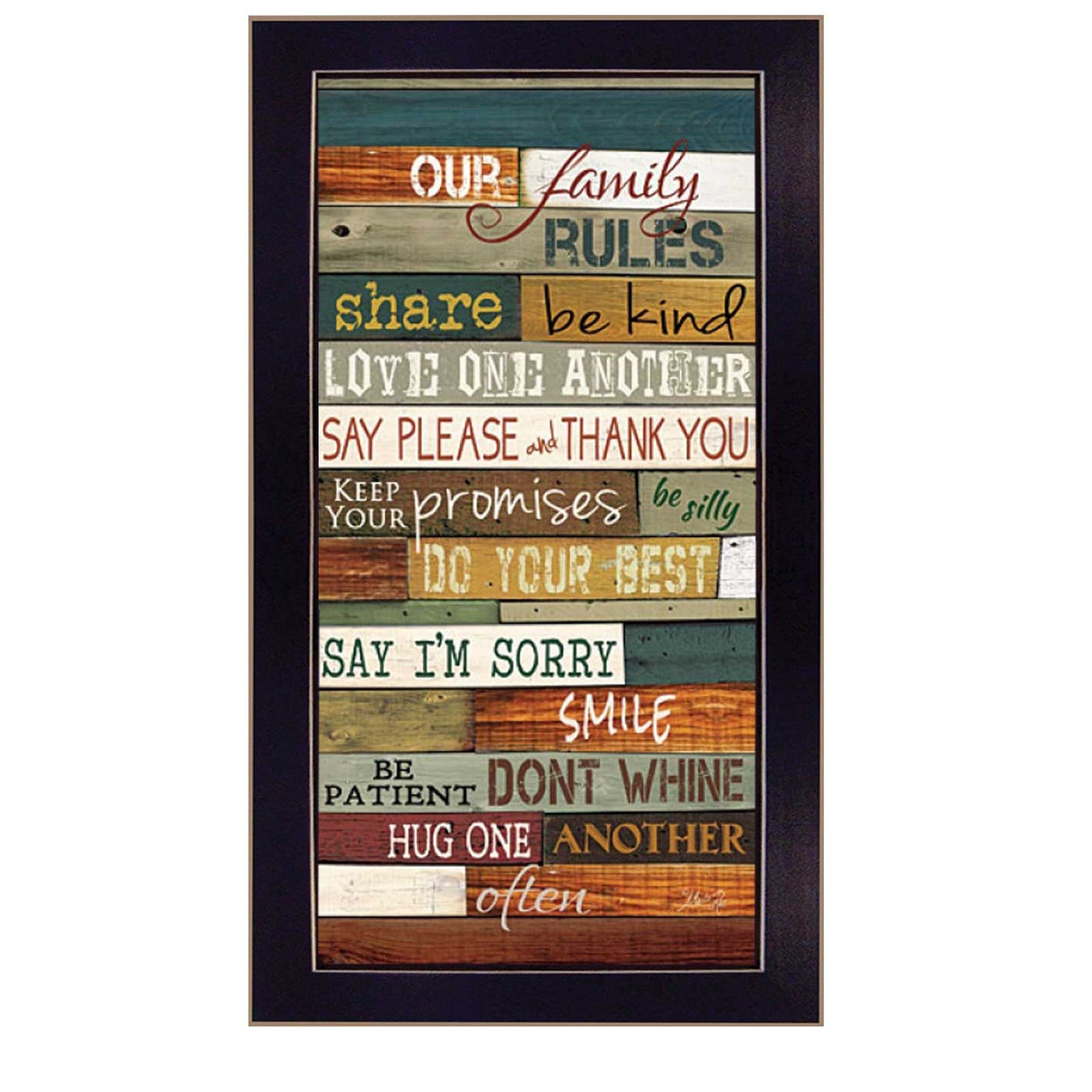 Our Family Rules Black Framed Print Wall Art - Homeroots