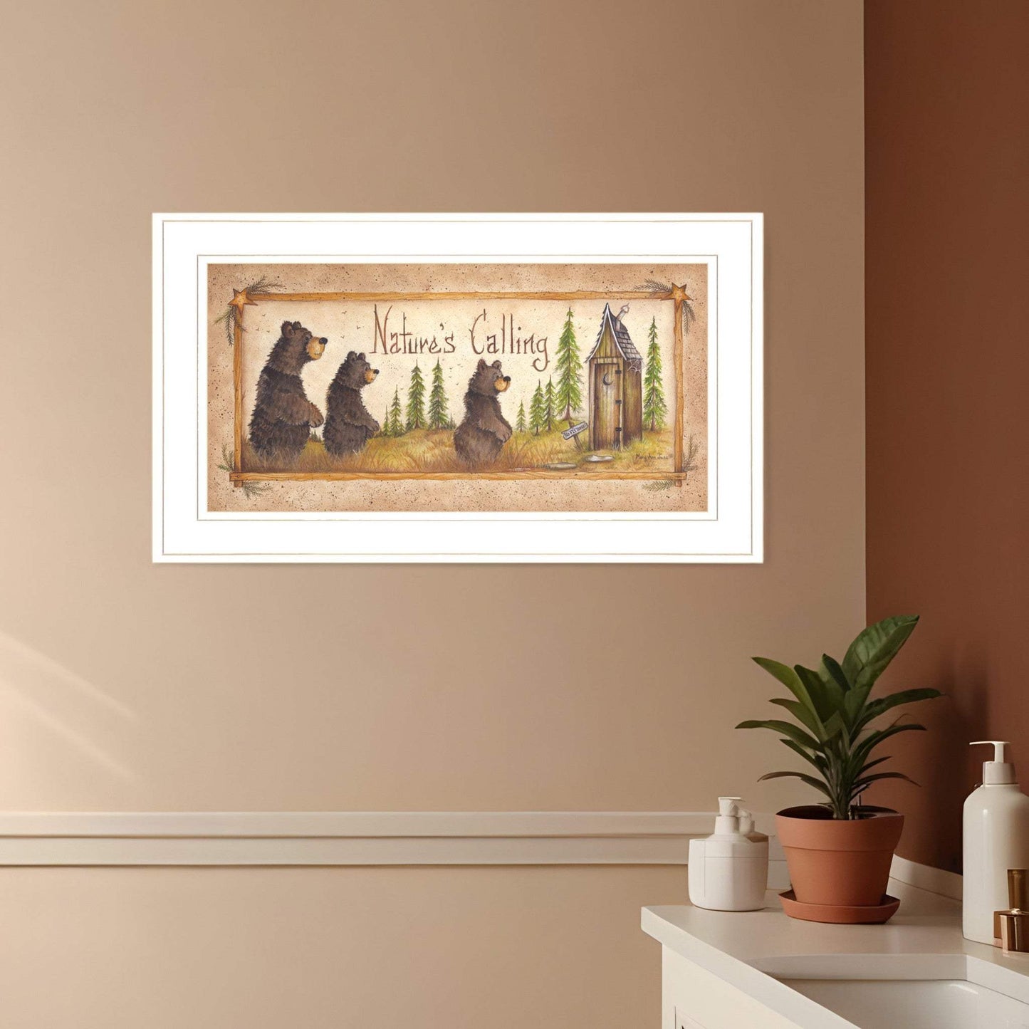 Natures Calling 2 White Framed Print Bathroom Wall Art - Homeroots - Flyclothing LLC