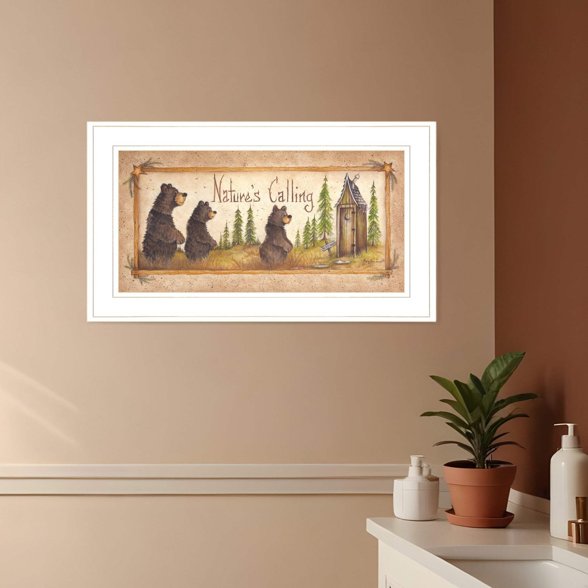 Natures Calling 2 White Framed Print Bathroom Wall Art - Homeroots - Flyclothing LLC