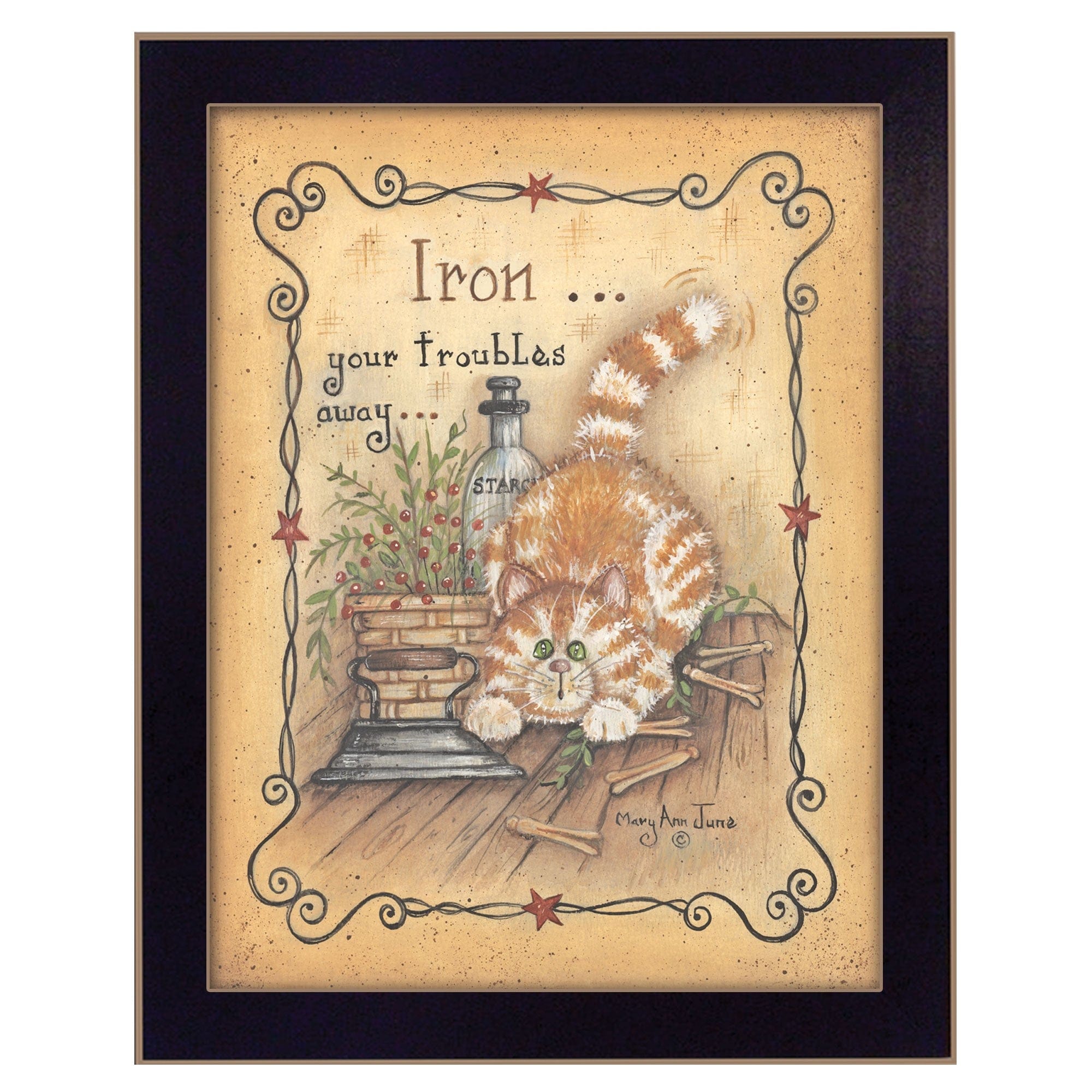 Iron Your Troubles Black Framed Print Laundry Wall Art - Homeroots