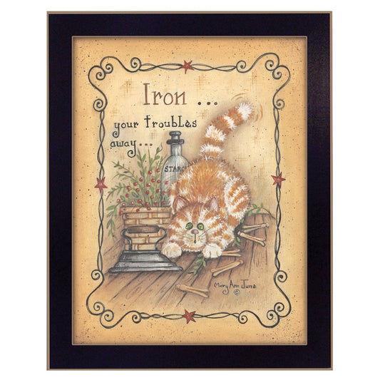 Iron Your Troubles Black Framed Print Laundry Wall Art - Homeroots