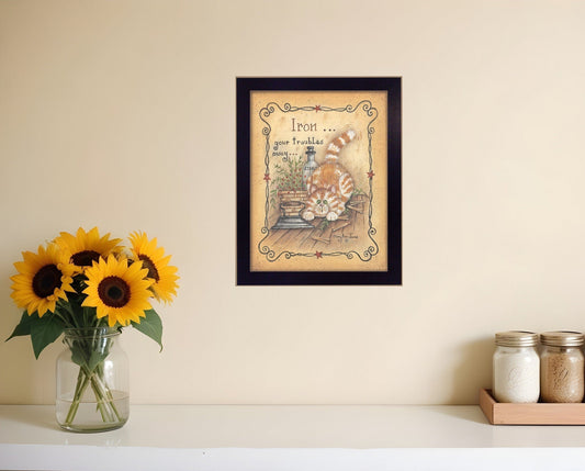 Iron Your Troubles Black Framed Print Laundry Wall Art - Homeroots