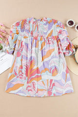 Smocked Round Neck Short Sleeve Blouse - Trendsi - Flyclothing LLC