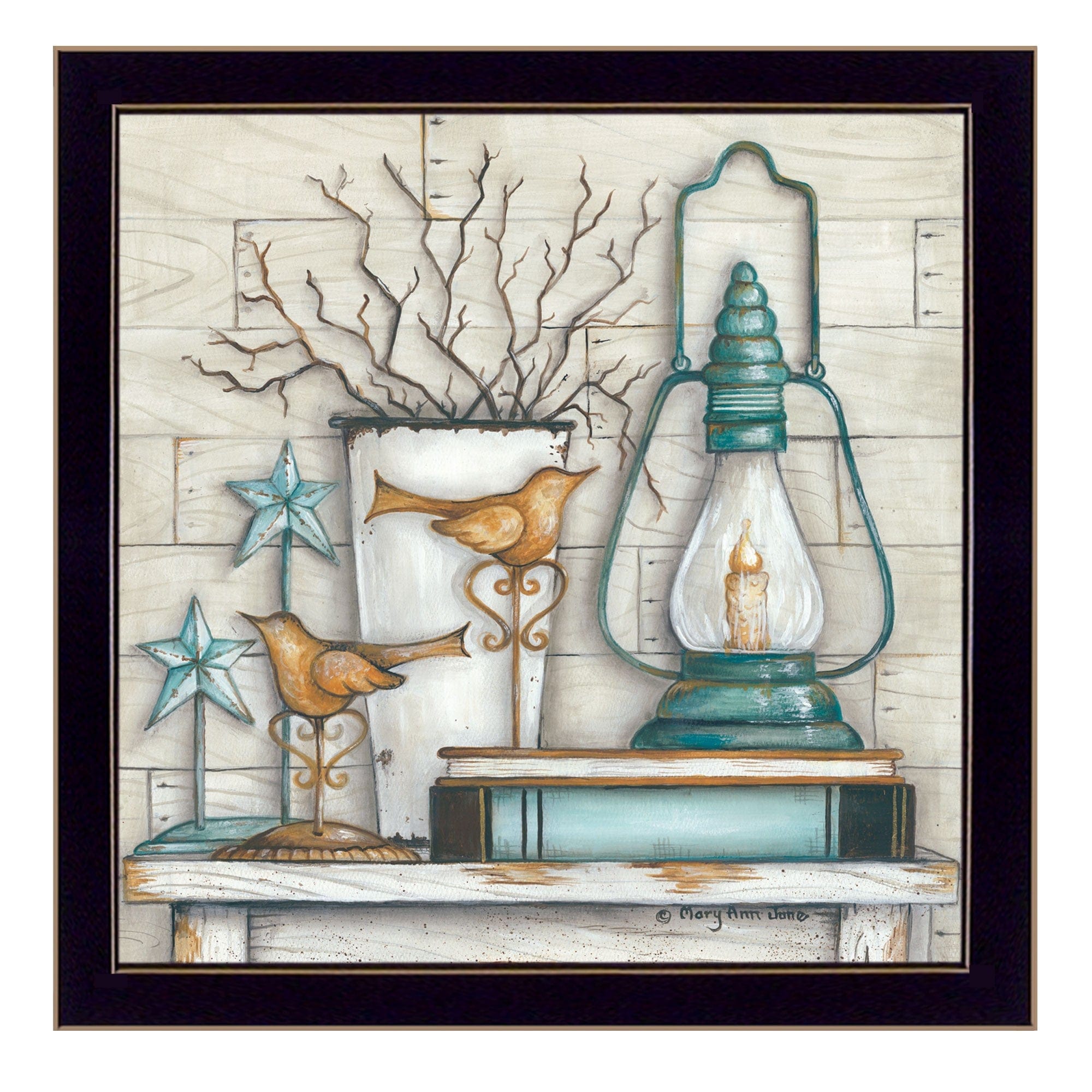 Lantern on Books 1 Black Framed Print Wall Art - Homeroots