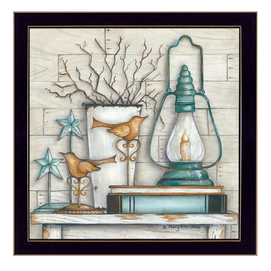 Lantern on Books 1 Black Framed Print Wall Art - Homeroots