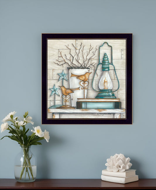 Lantern on Books 1 Black Framed Print Wall Art - Homeroots