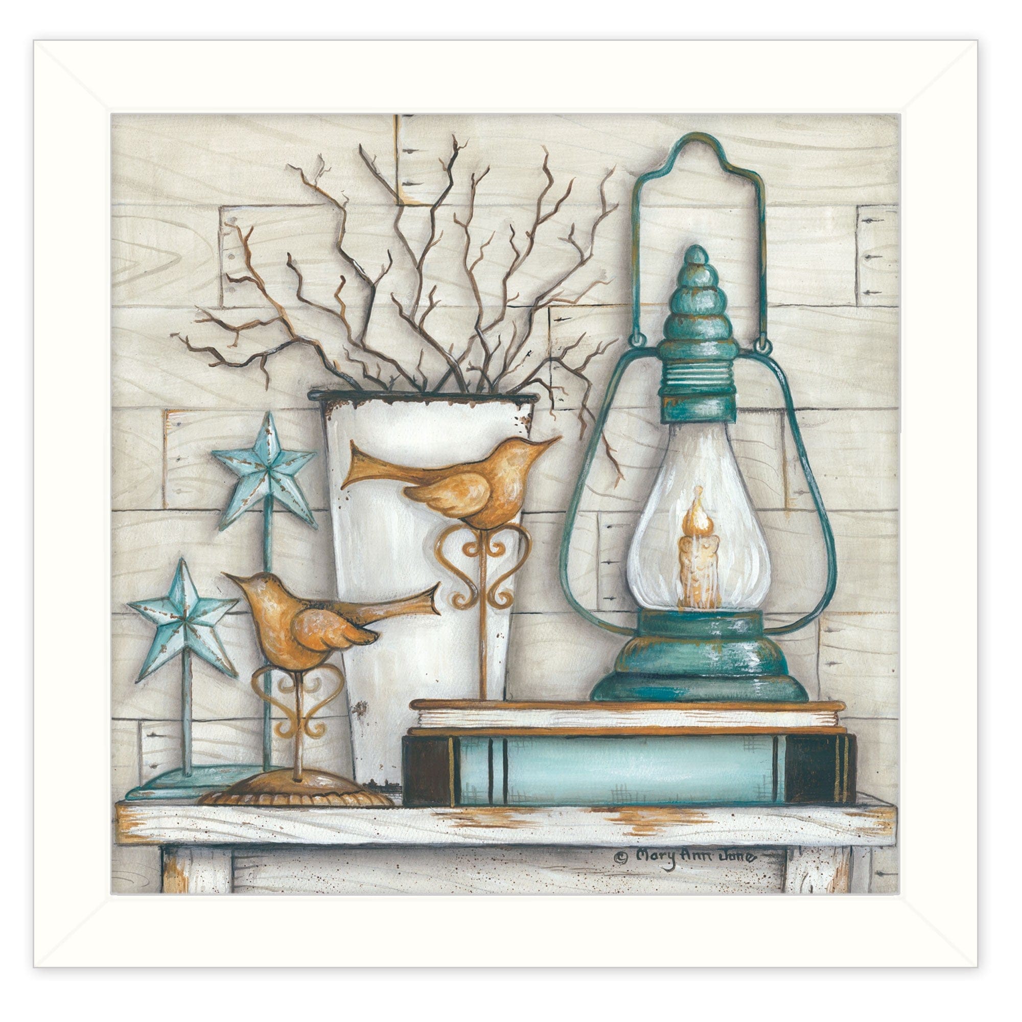 Lantern on Books 2 White Framed Print Wall Art - Homeroots
