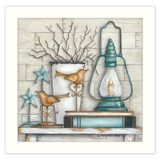 Lantern on Books 2 White Framed Print Wall Art - Homeroots