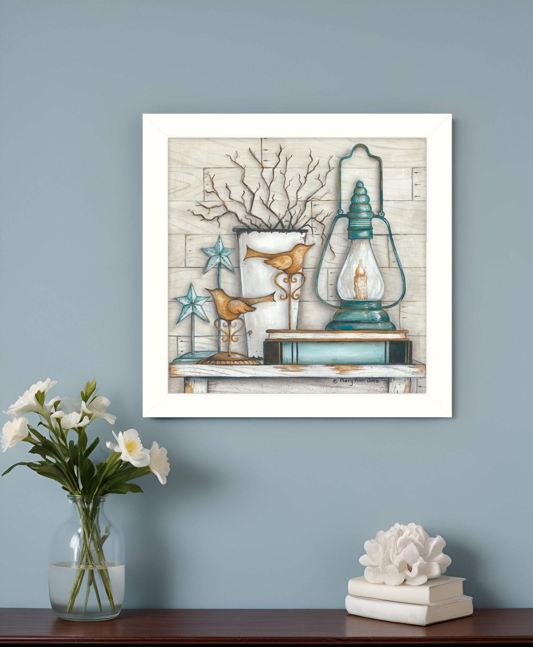 Lantern on Books 2 White Framed Print Wall Art - Homeroots - Flyclothing LLC