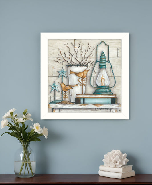 Lantern on Books 2 White Framed Print Wall Art - Homeroots