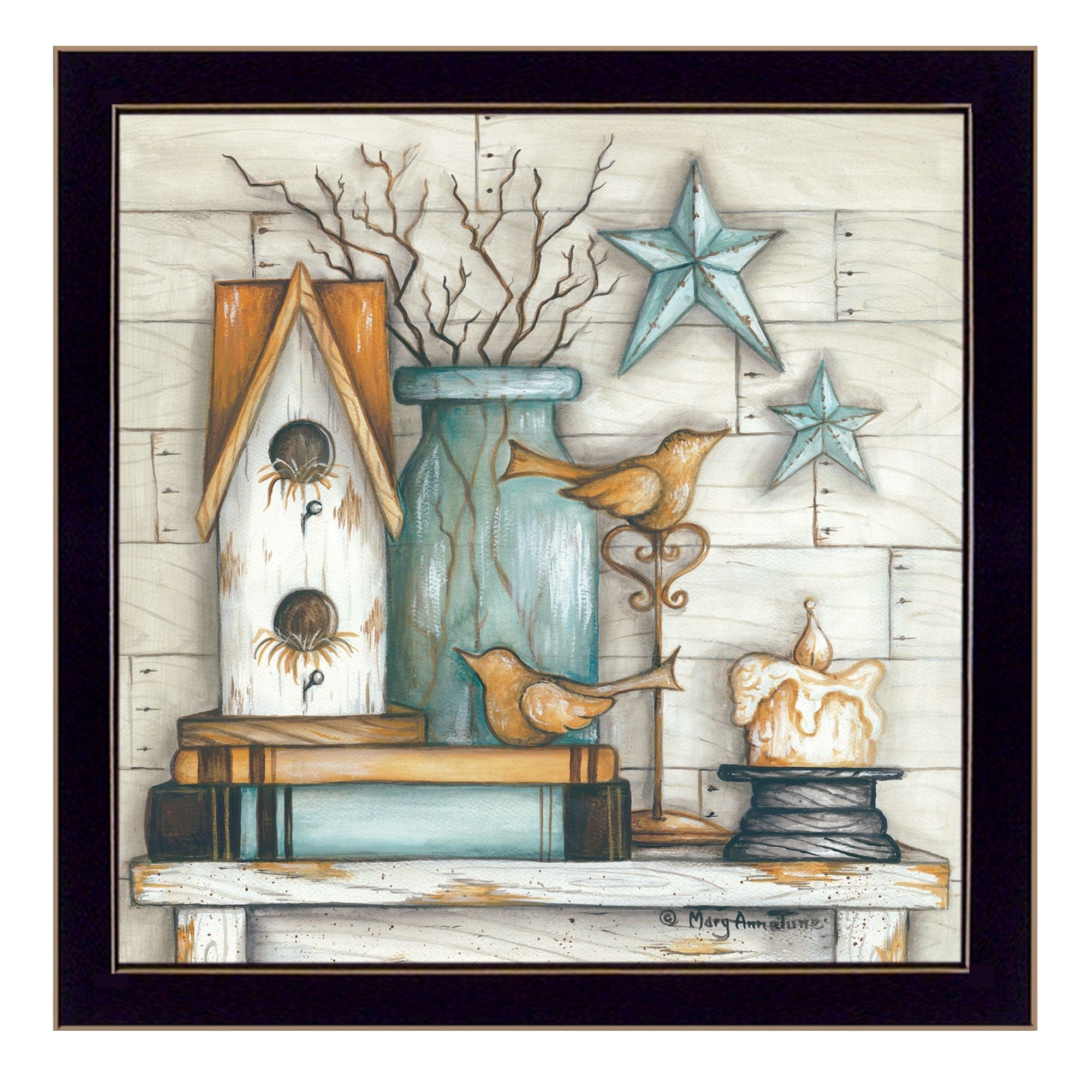 Birdhouse on Books 1 Black Framed Print Wall Art - Homeroots