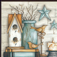 Birdhouse on Books 1 Black Framed Print Wall Art - Homeroots