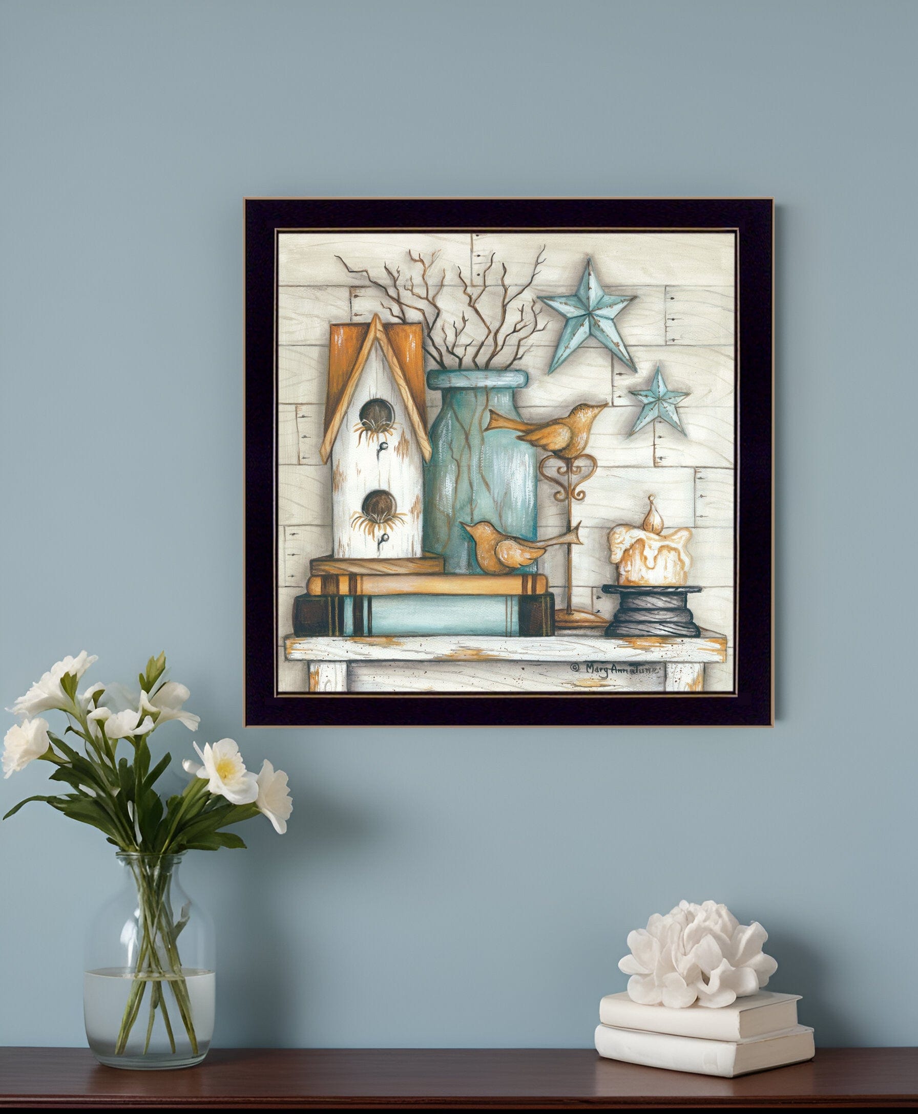 Birdhouse on Books 1 Black Framed Print Wall Art - Homeroots