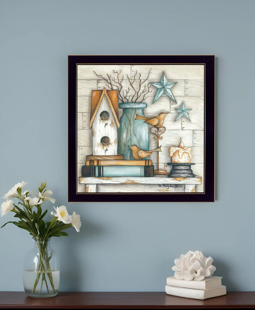 Birdhouse on Books 1 Black Framed Print Wall Art - Homeroots