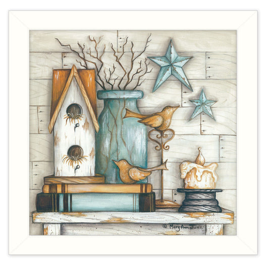 Birdhouse on Books 2 White Framed Print Wall Art - Homeroots