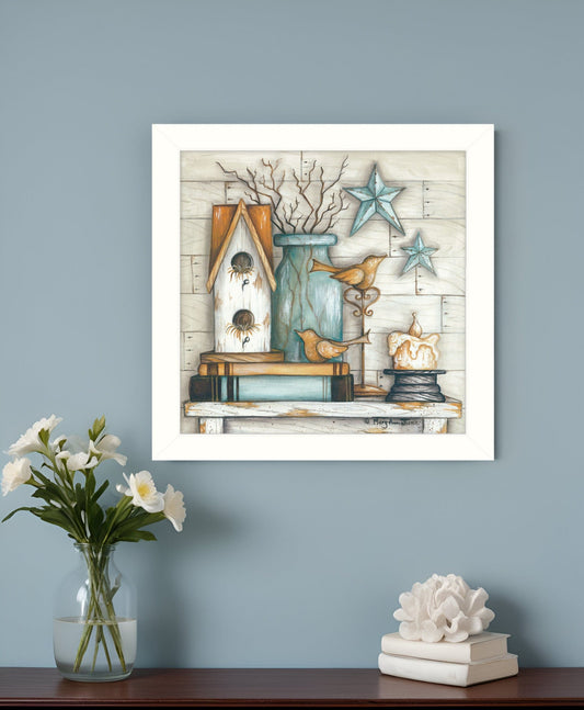 Birdhouse on Books 2 White Framed Print Wall Art - Homeroots