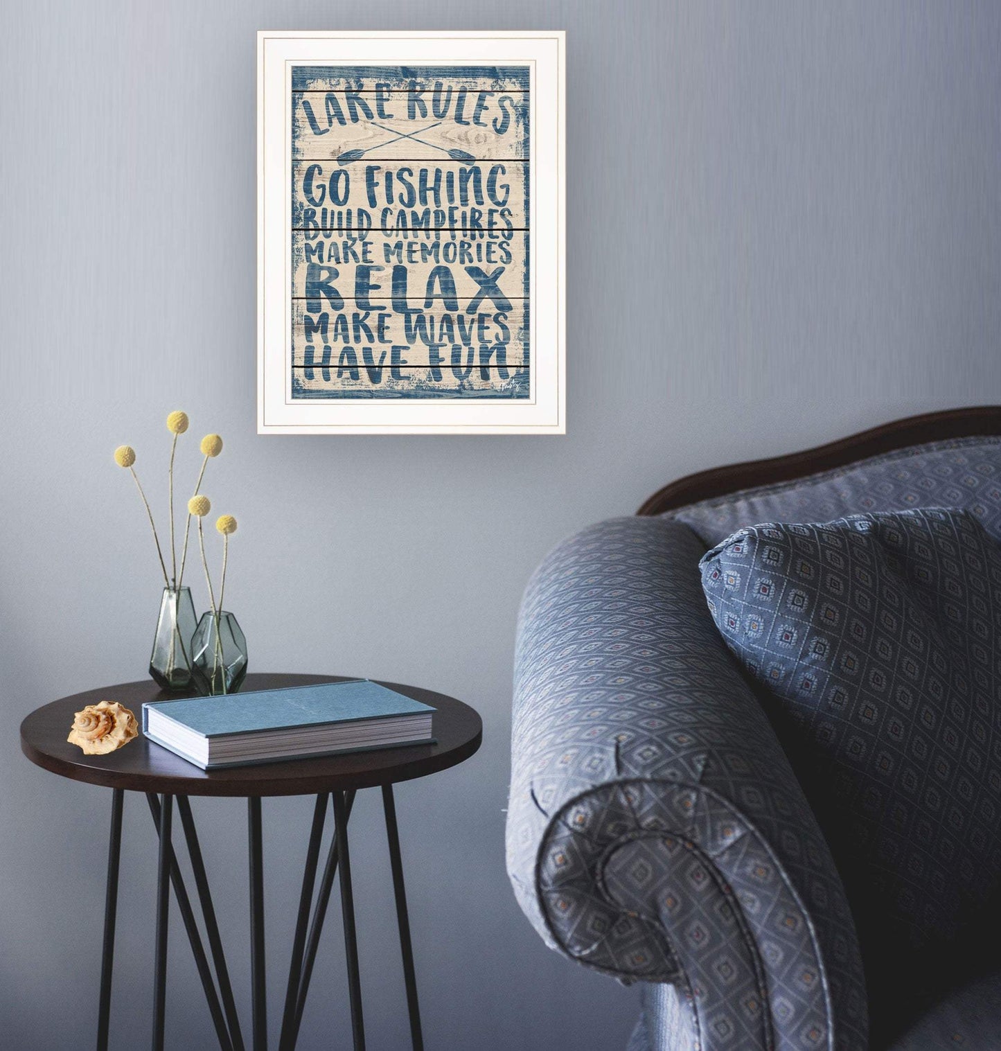 Lake Rules 1 White Framed Print Wall Art - Homeroots - Flyclothing LLC