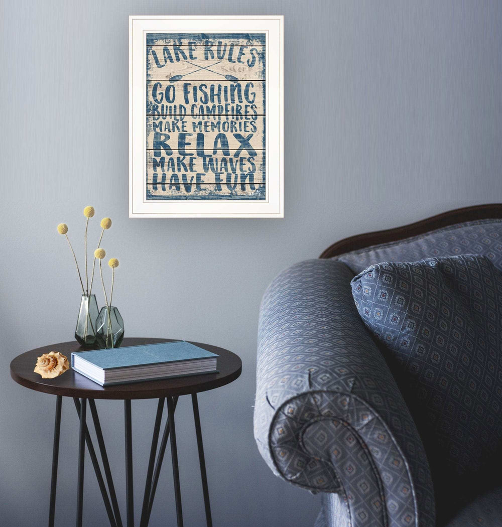 Lake Rules 1 White Framed Print Wall Art - Homeroots - Flyclothing LLC