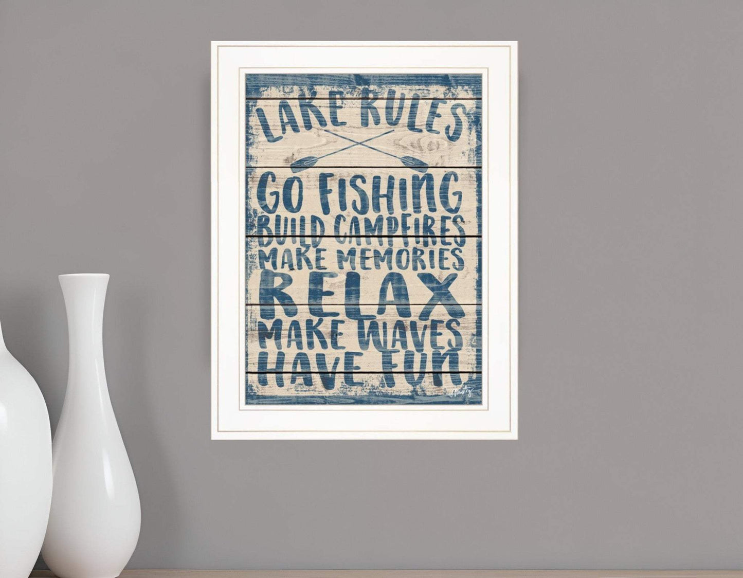 Lake Rules 1 White Framed Print Wall Art - Homeroots - Flyclothing LLC