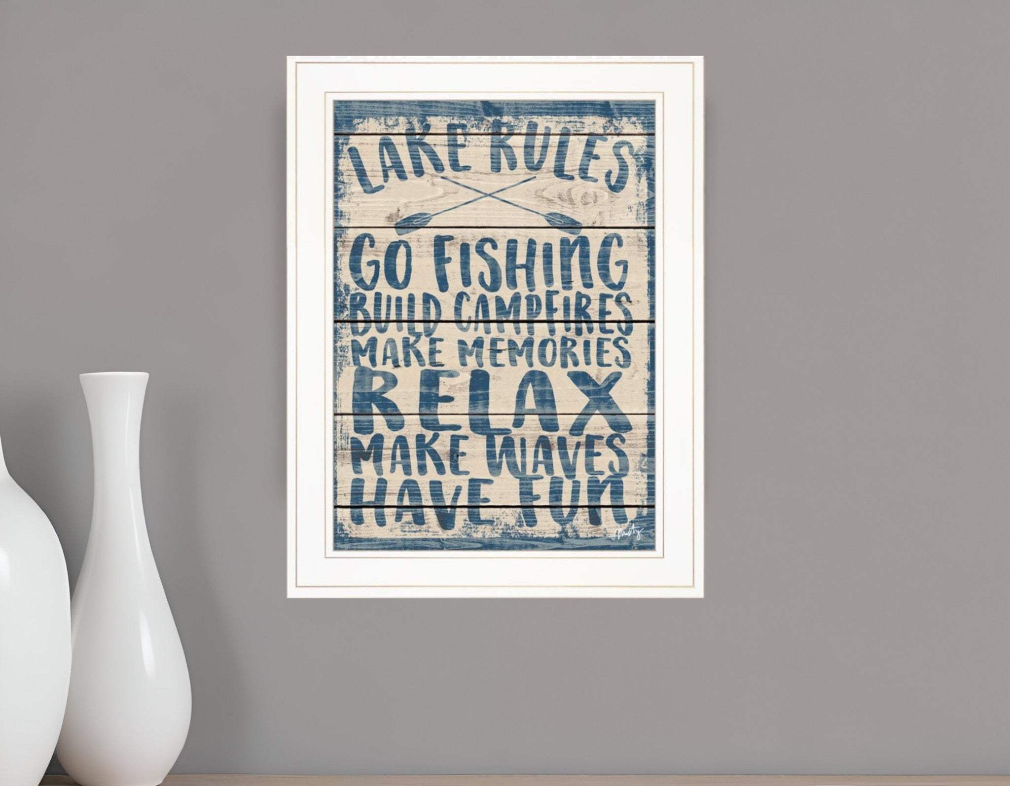 Lake Rules 1 White Framed Print Wall Art - Homeroots - Flyclothing LLC