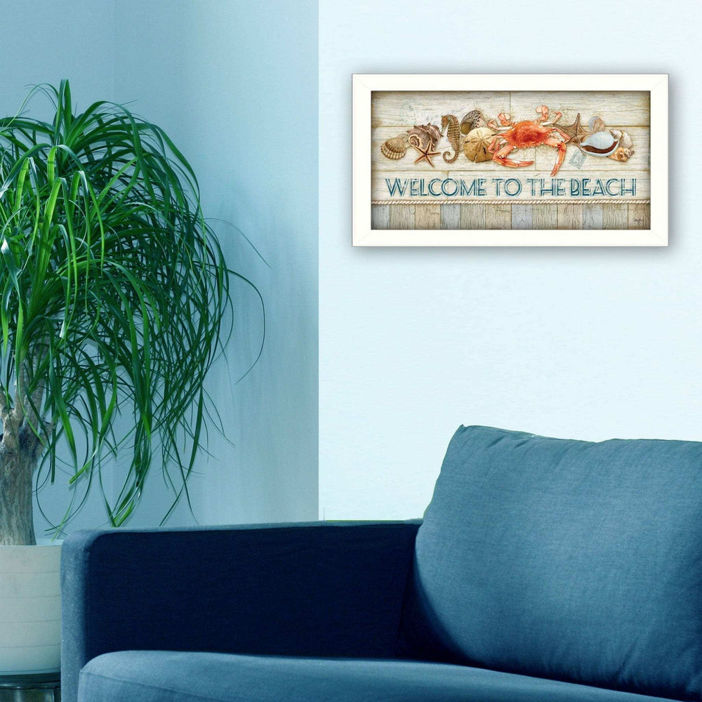 Welcome to the Beach White Framed Print Wall Art - Homeroots - Flyclothing LLC