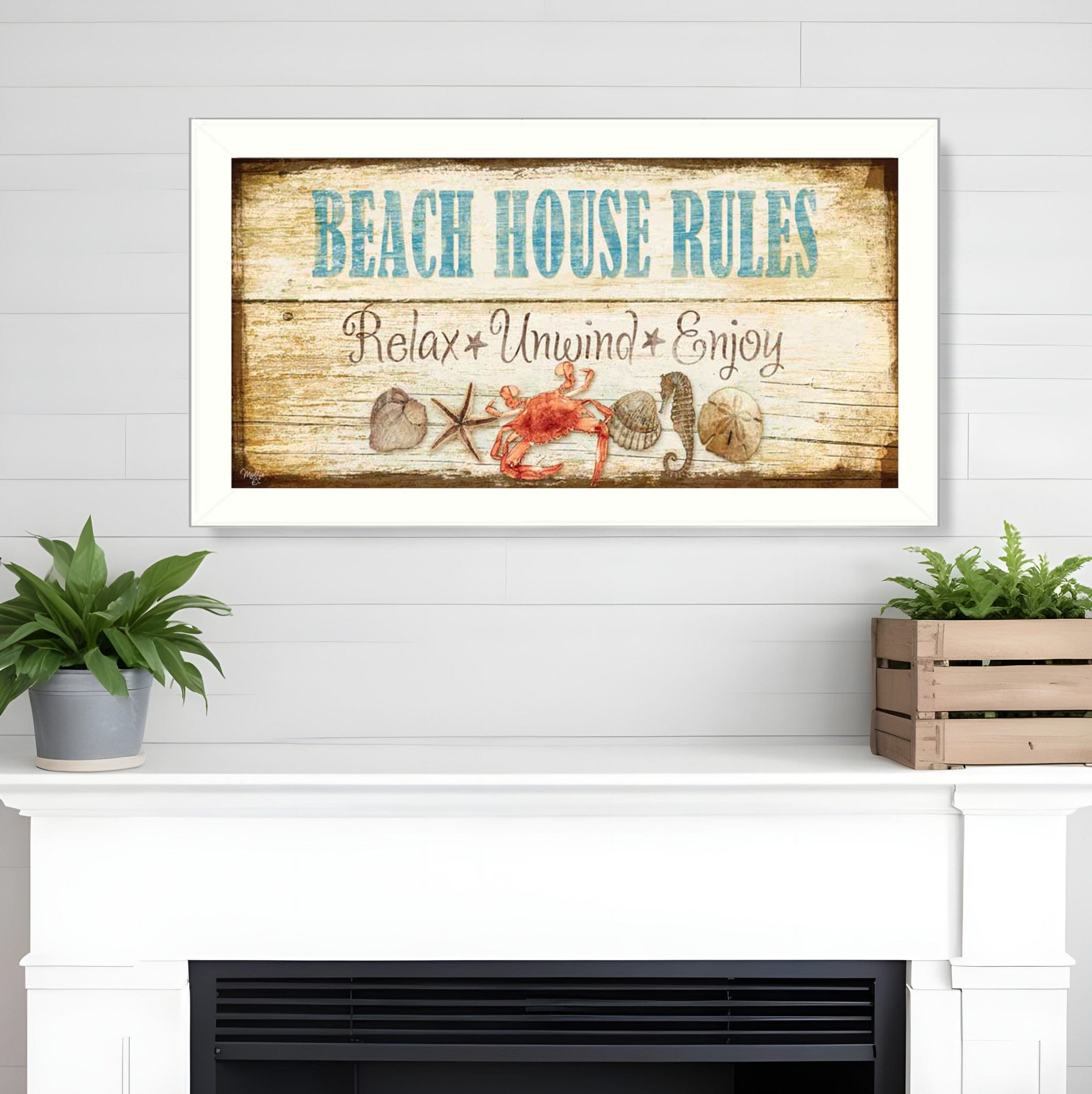 Beach House Rules White Framed Print Wall Art - Homeroots