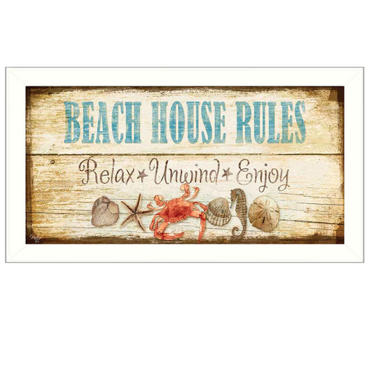 Beach House Rules White Framed Print Wall Art - Homeroots