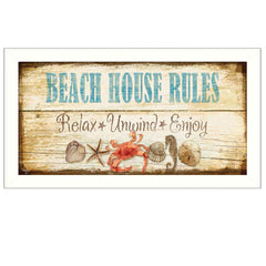 Beach House Rules White Framed Print Wall Art - Homeroots