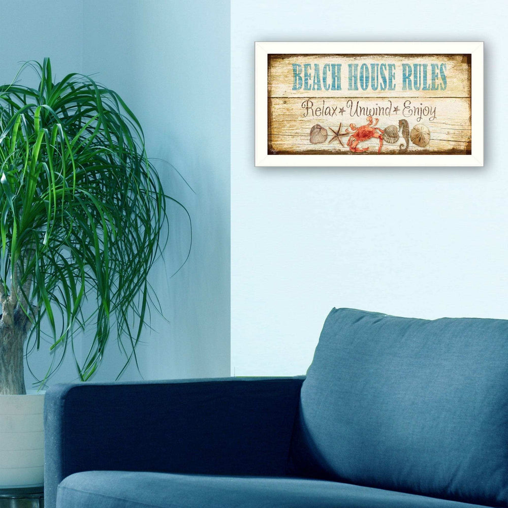 Beach House Rules White Framed Print Wall Art - Homeroots - Flyclothing LLC